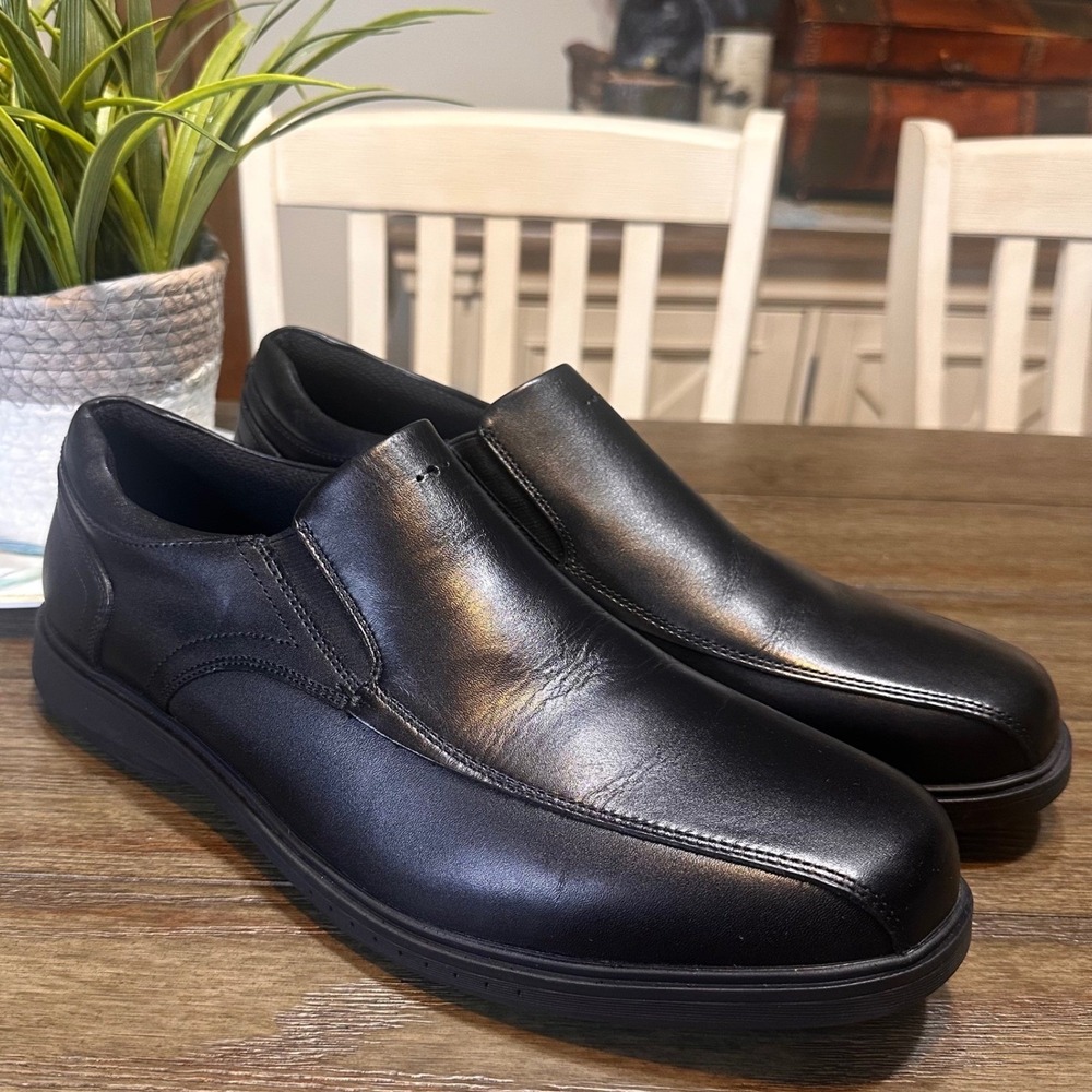 Nunn Bush Kore‎ Pro Mens Black Leather Slip On Loafers Gel Memory Foam 12M